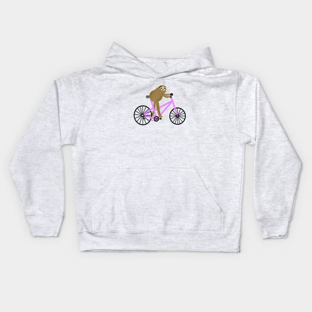 Sloth Riding a Lavender Bicycle Kids Hoodie by CatGirl101